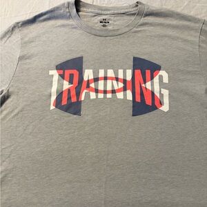 Under Armour Gray Tee with Red and White Graphic